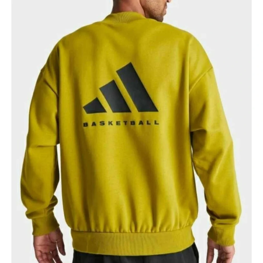 Adidas One Fleece Basketball Crewneck Sweatshirt Pulse Olive Zip Pockets Med NWT
